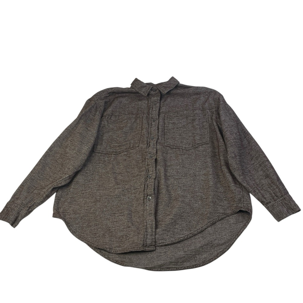 Aerie Anytime Fave Cotton Oversized Button Down Brown Heather Long Sleeve M